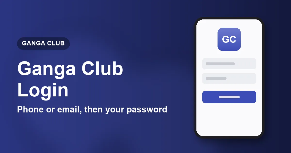 Banner reading Ganga Club Login beside a sketch of a phone sign-in screen